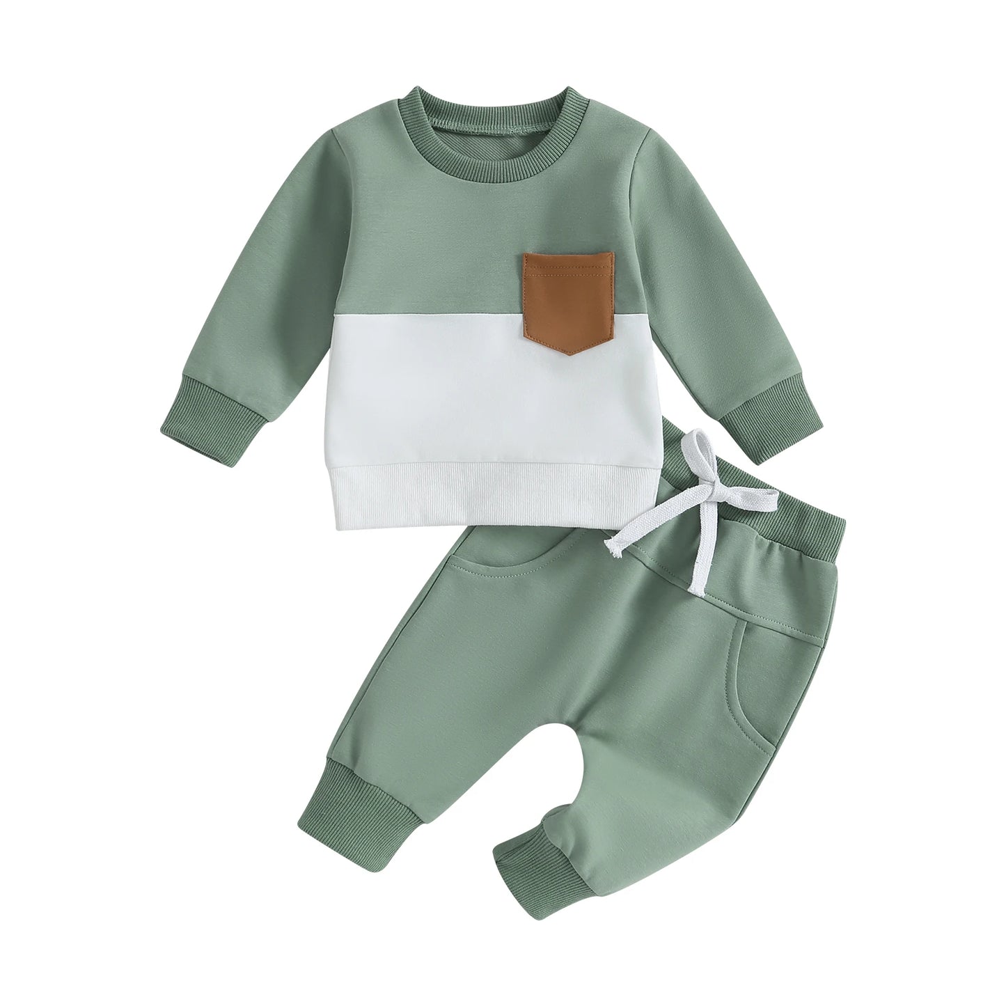 Survêtement d'hiver 2 pièces pour bébé, tenues pour garçons en bas âge, couleur contrastée, sweat-shirt à manches longues, hauts et pantalons longs, ensemble de vêtements pour tout-petits