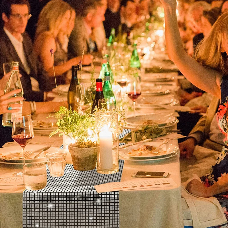 Chemin de Table Disco à paillettes, 7 couleurs, miroir, feuille d'or/argent, décoration de Table à manger métallique pour fête de mariage, anniversaire