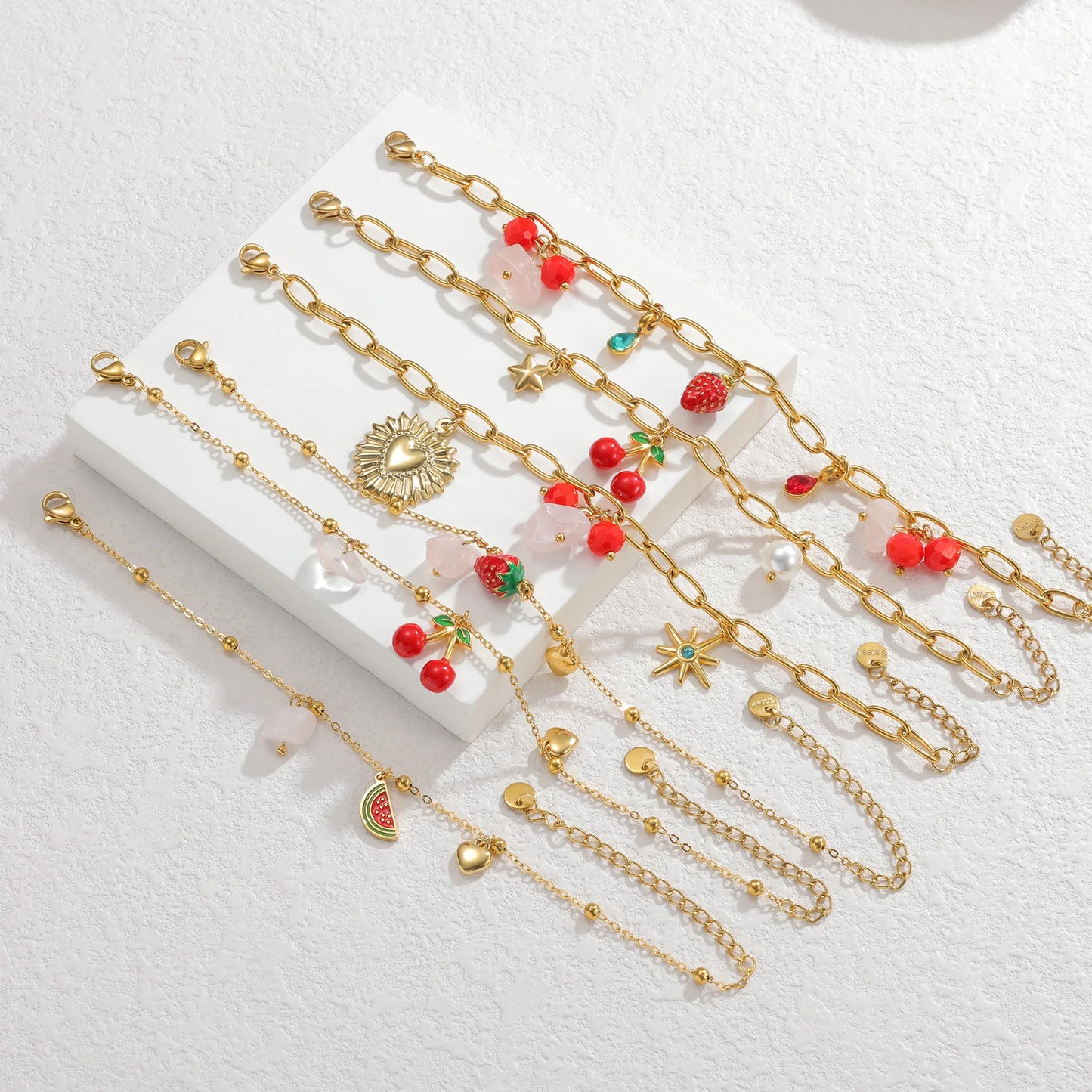 Nextvance été mode plaqué or Bracelets pour femme rouge fraise cerise pastèque breloques en acier inoxydable bijoux cadeaux
