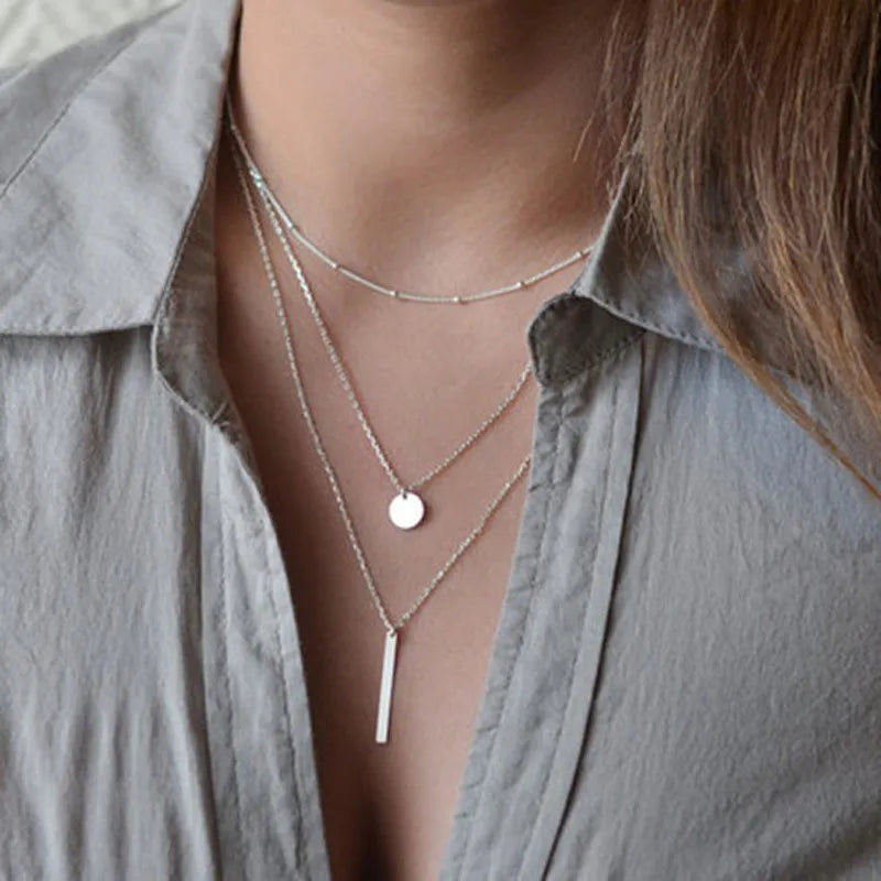 Collier rond à trois couches en argent Sterling 925, chaîne O Simple, pendentif d'amour, cadeau de fête pour femmes, bijoux fins exquis, nouvelle collection