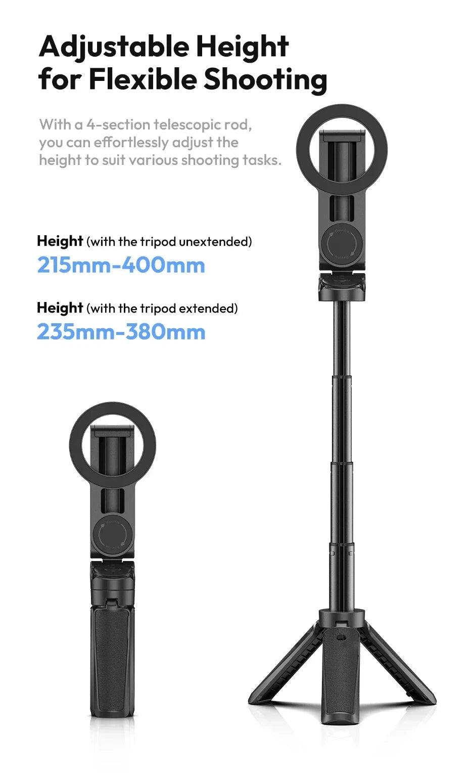 Trépied de téléphone magnétique sans fil, poignée de téléphone, perche à Selfie, trépied de bureau pour iPhone 16 15 14 13 12 Pro Max pour support de téléphone Samsung