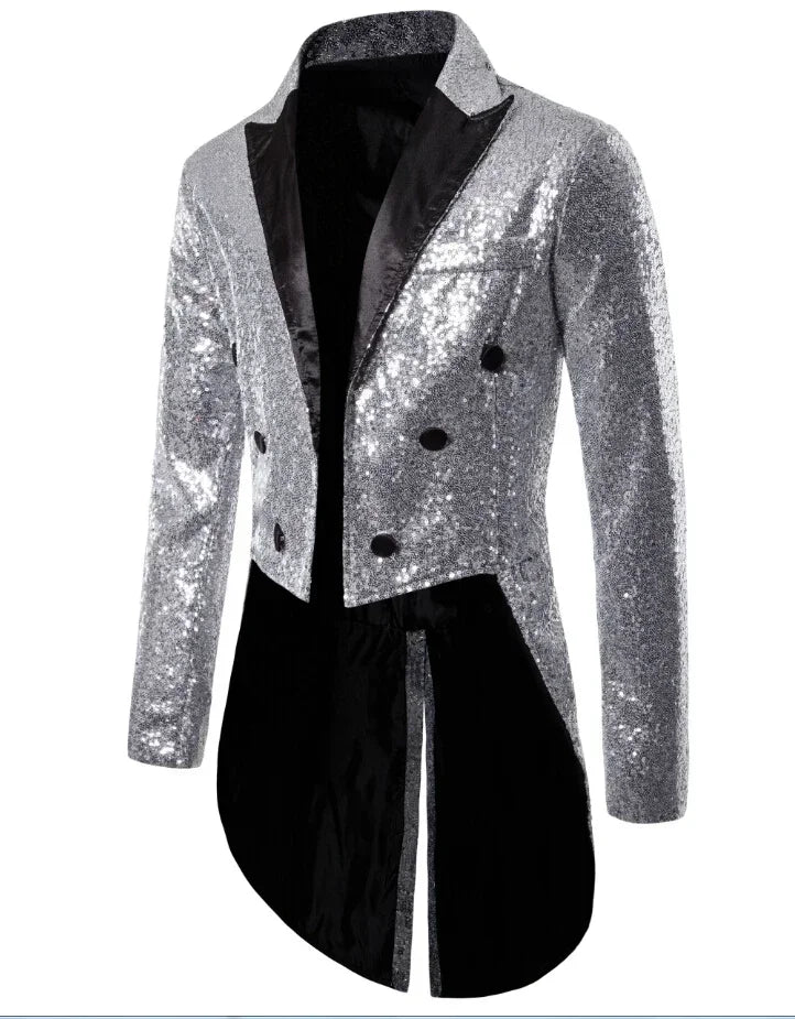 Manteau de Costume à paillettes dorées brillantes pour hommes, veste de smoking à Double boutonnage pour marié de mariage, Costume de fête sur scène de bal