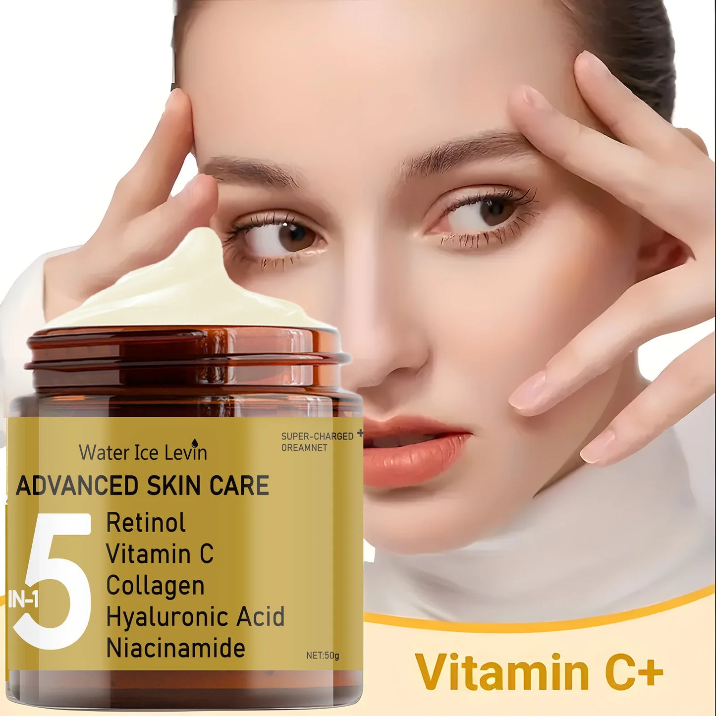 La crème pour le visage contient l'acide hyaluronique, le collagène, le rétinol et la niacinamide hydrate et la nutrition, douce, d'élasticité et énergique pour la peau