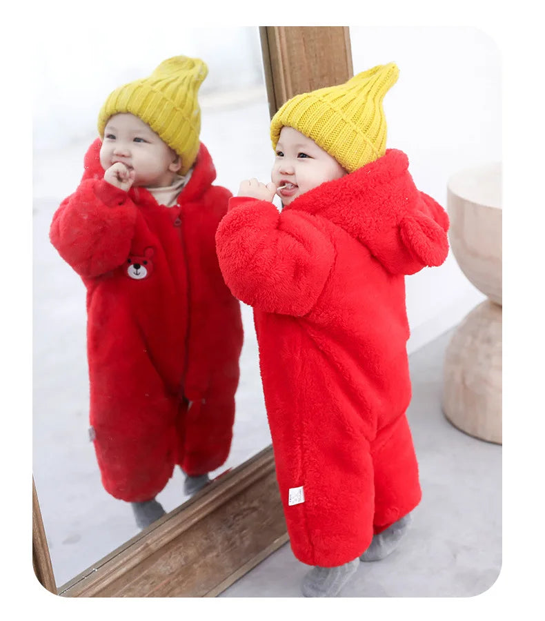 Barboteuse pour nouveau-né, ours en peluche mignon, garçon, automne hiver, garde au chaud, à capuche, combinaison globale pour nourrissons filles, vêtements d'extérieur