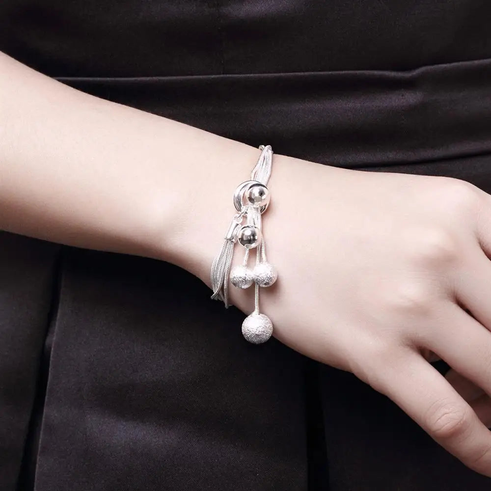 Marques populaires 925 glands en argent Sterling perles suspendues Bracelets collier boucle d'oreille ensemble de bijoux pour les femmes cadeaux de fête de mode