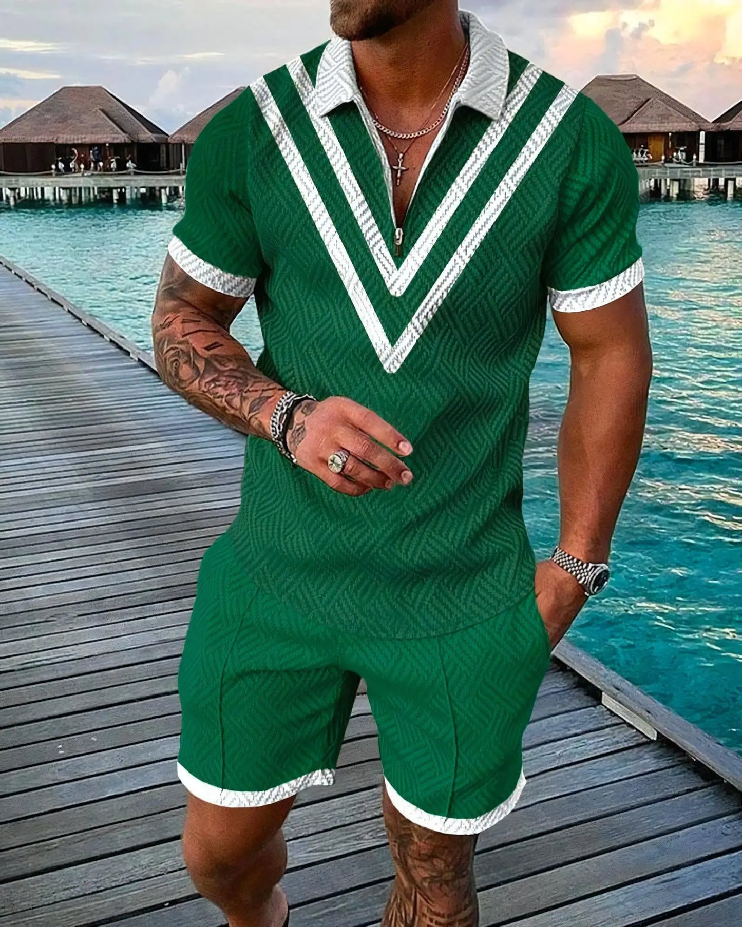 Ensemble 2 pièces pour hommes, imprimé en 3D drôle, Polo + Short, tenue décontractée, manches courtes, chemises à fermeture éclair, Hip Hop, Streetwear, été