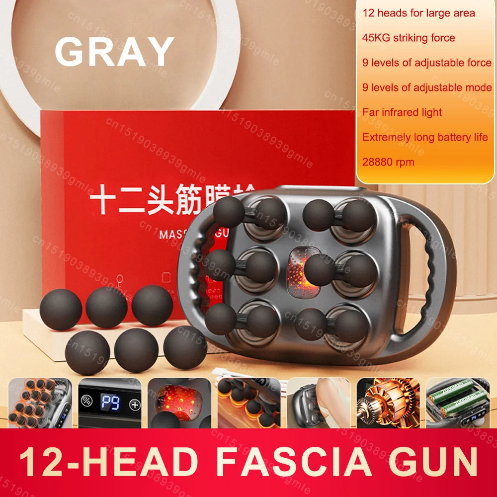 Pistolet de Massage électrique à 12/8 têtes, Relaxation musculaire, Massage du dos à haute fréquence, pistolet de Massage des tissus profonds
