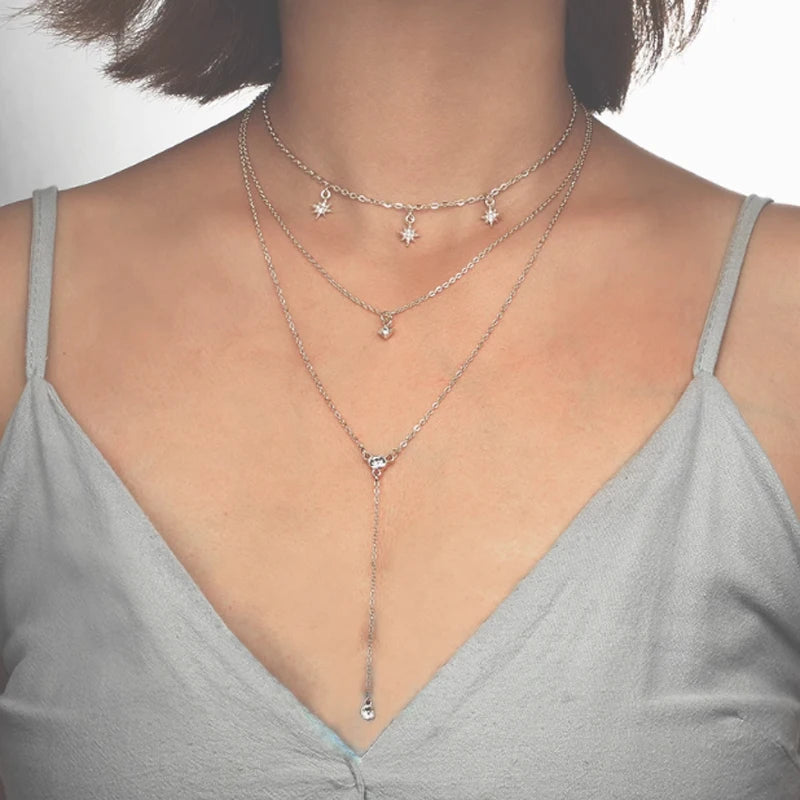 Collier rond à trois couches en argent Sterling 925, chaîne O Simple, pendentif d'amour, cadeau de fête pour femmes, bijoux fins exquis, nouvelle collection