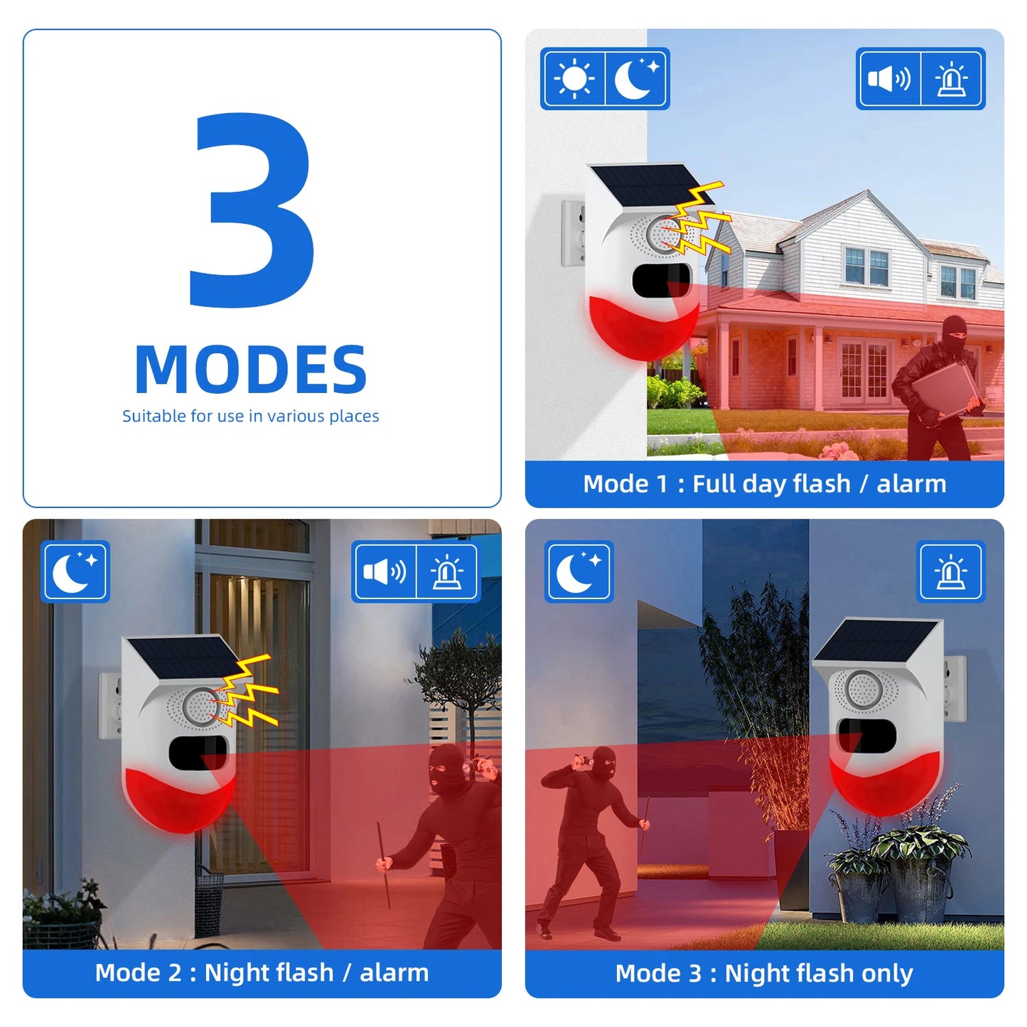 Tuya – détecteur de mouvement infrarouge intelligent WiFi, solaire, extérieur, PIR, sirène stroboscopique sans fil, alarme sonore, télécommande étanche