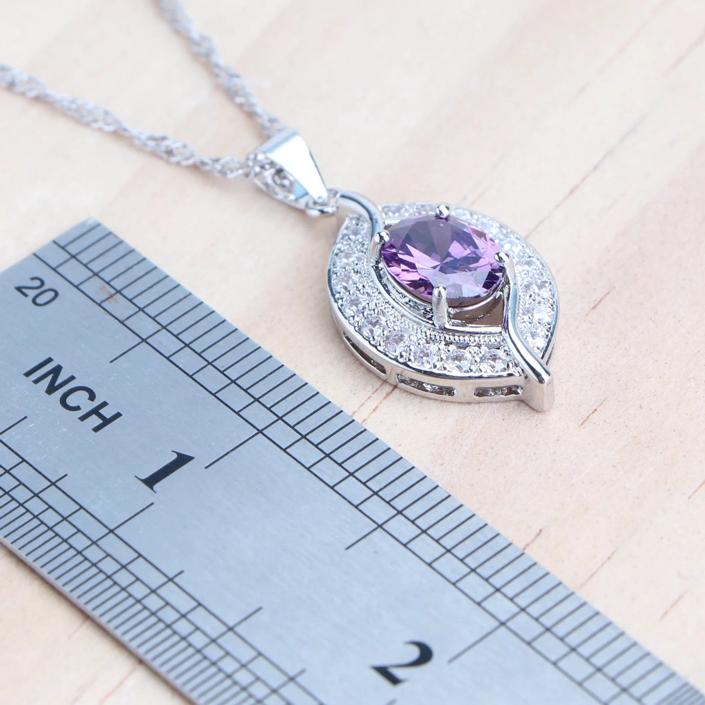 Ensemble de bijoux en argent Zircon violet 925, boucles d'oreilles de mariée, bracelets à breloques pour femmes, bague, pendentif, collier, bijoux de mariage