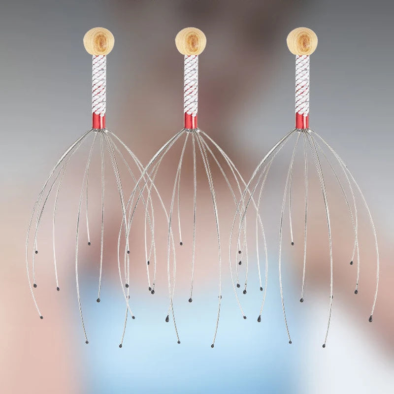 Masseur de tête de poulpe en acier inoxydable, 1 pièce, relaxant de tête gravé, griffe de Massage du cerveau, grattoir du cuir chevelu, soulage les démangeaisons, couleur aléatoire