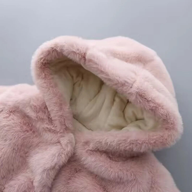 Manteau d'hiver pour filles, Super chaud, fourrure de vison, rembourré, épais, manches longues, manteaux à capuche, veste pour bébés enfants, vêtements d'extérieur en peluche
