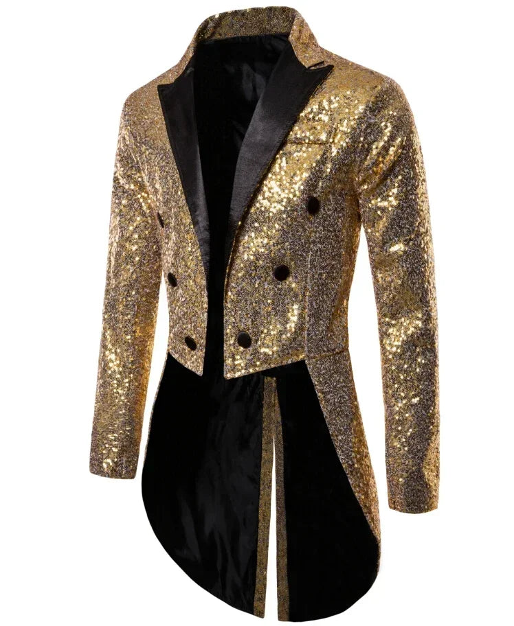 Manteau de Costume à paillettes dorées brillantes pour hommes, veste de smoking à Double boutonnage pour marié de mariage, Costume de fête sur scène de bal