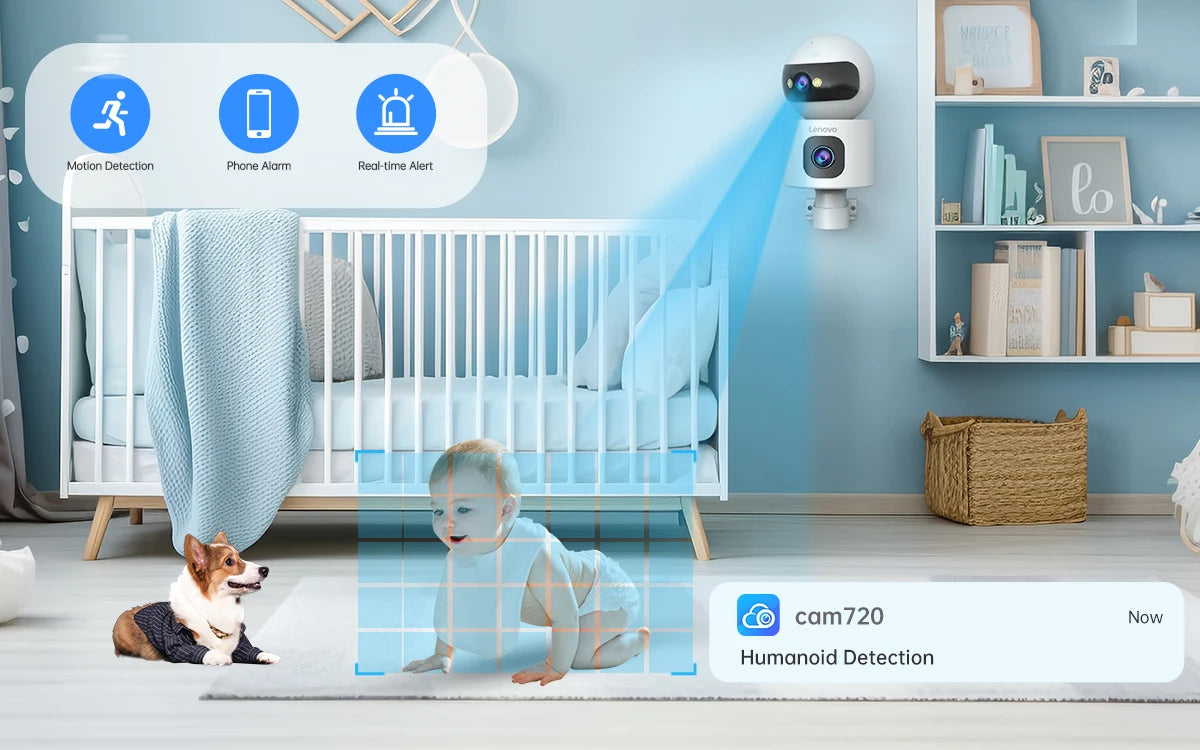 Lenovo-Caméra de surveillance IP sans fil, moniteur de sécurité pour bébé, suivi automatique, caméra de vidéosurveillance intelligente, WiFi 5G, 4K, objectif touriste, maison