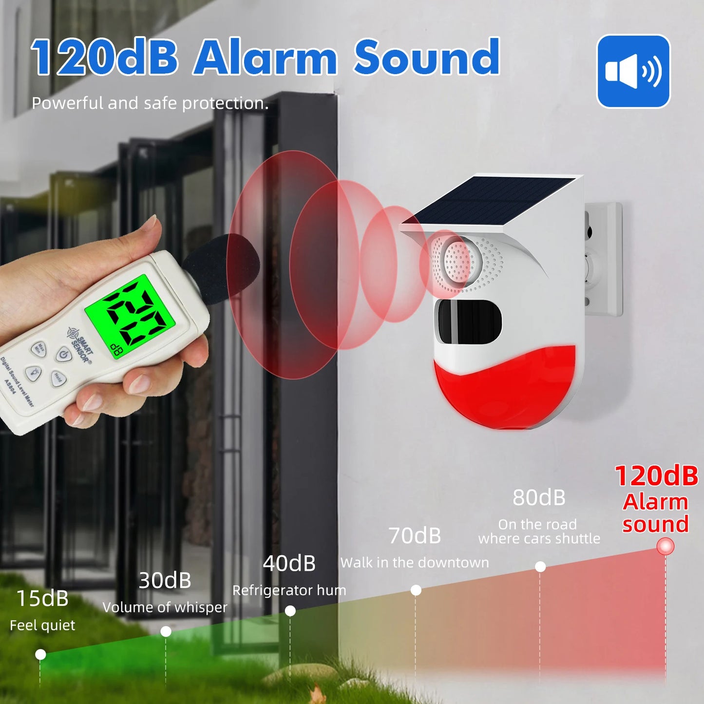 Tuya – détecteur de mouvement infrarouge intelligent WiFi, solaire, extérieur, PIR, sirène stroboscopique sans fil, alarme sonore, télécommande étanche