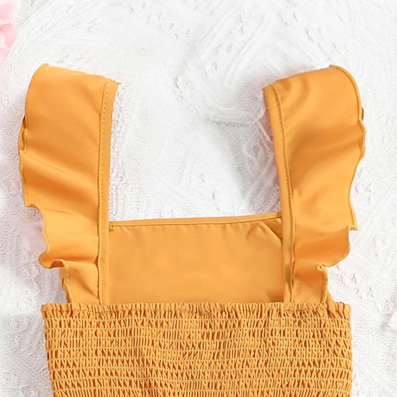 Ensemble de vêtements haut et bas pour enfants, haut à manches courtes + jupe épissure, jaune uni, conçu pour l'été, mode classique, fête décontractée