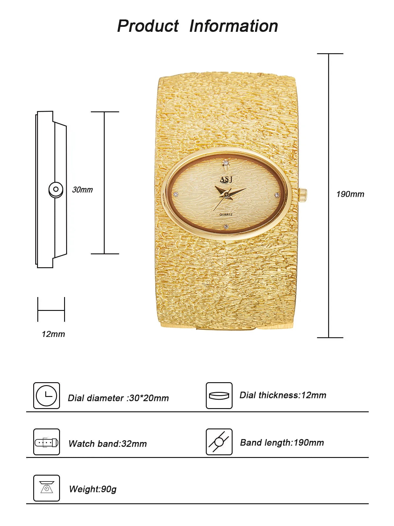 ASJ montre-Bracelet femme reloj mujer or luxe motif écorce montre Simple pour femmes relojes para damas