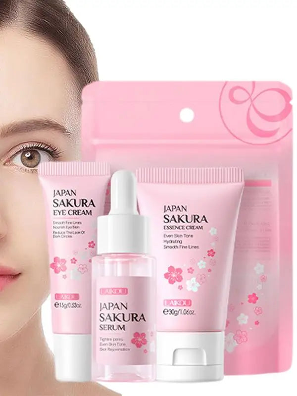 Coffret de soins pour le visage Crème nettoyante Sakura Essence Tonique hydratant blanchissant et anti-âge Crème pour les yeux Sérum pour le visage Soins de la peau pour les yeux