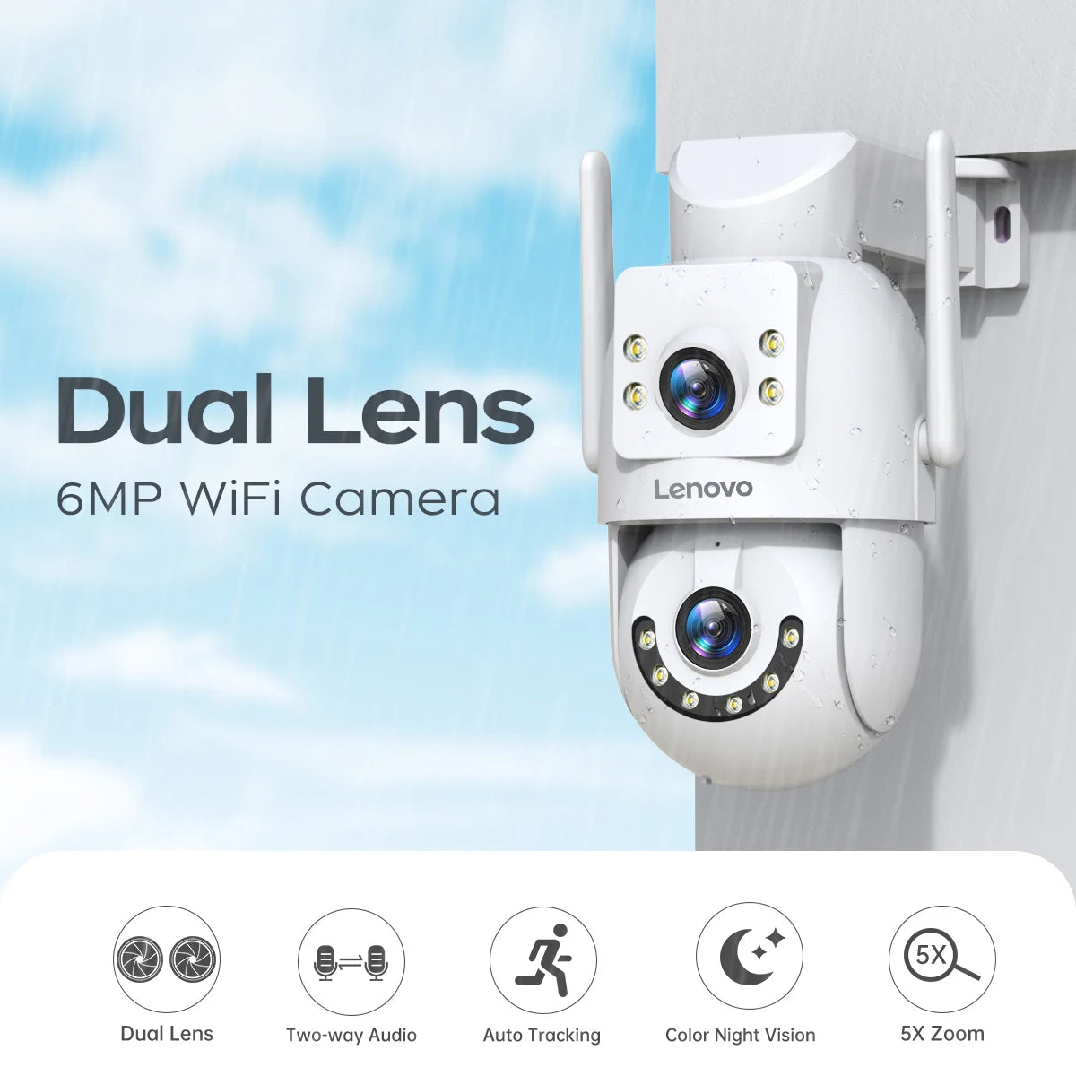 Lenovo 4K WiFi caméra de Surveillance 5G Wifi extérieur double objectif PTZ caméras IP suivi automatique Audio vidéo ONVIF sécurité CCTV caméra