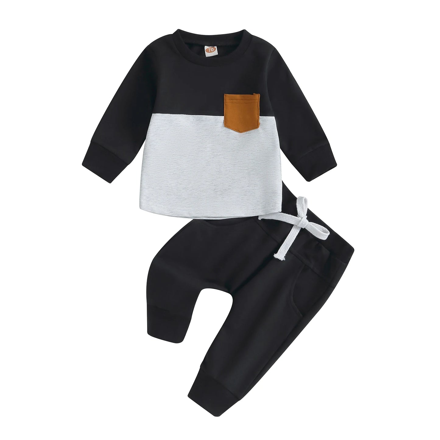 Survêtement d'hiver 2 pièces pour bébé, tenues pour garçons en bas âge, couleur contrastée, sweat-shirt à manches longues, hauts et pantalons longs, ensemble de vêtements pour tout-petits