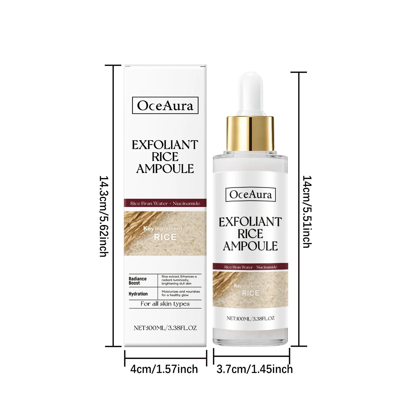 Sérum hydratant pour le visage, nourrit la peau sèche, Essence éclaircissante, ligne Fine lisse, rétrécit les Pores, Toner, liquide exfoliant au riz noir