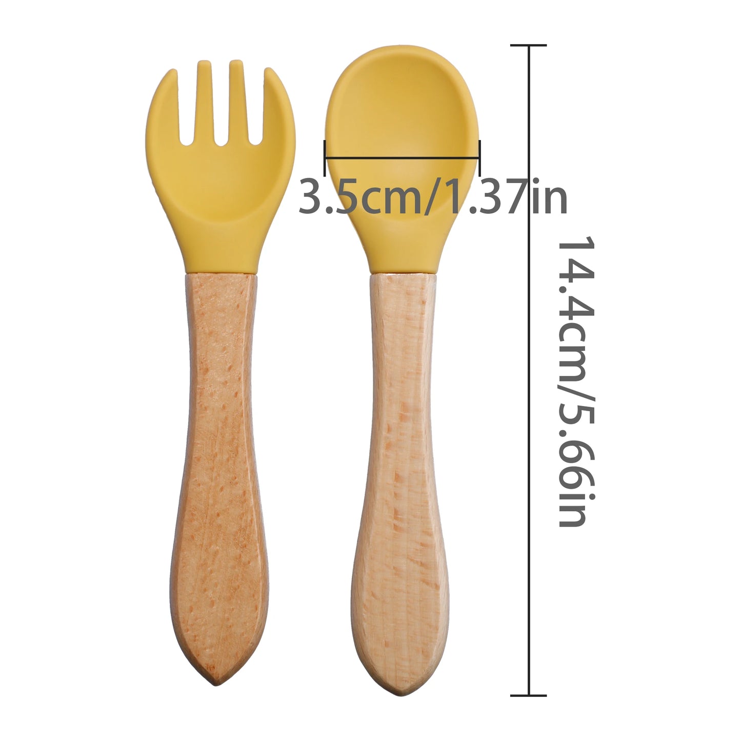 2 pièces/ensemble vaisselle bébé cuillère fourchette ensemble enfants Silicone bois alimentation formation bébé vaisselle couverts bébé alimentation fournitures
