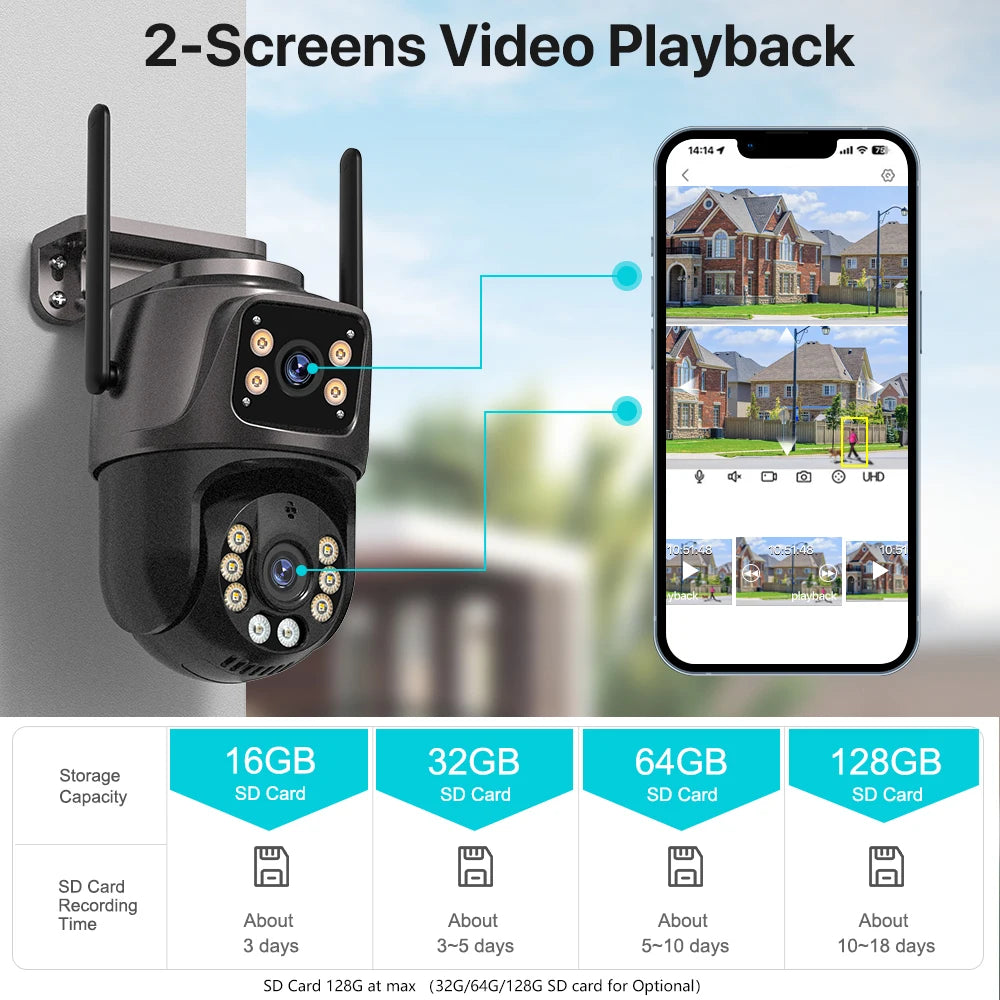 4K 8MP HD Wifi PTZ caméra extérieure 4MP double objectif double écran AI suivi automatique caméra IP CCTV Audio vidéo Surveillance P2P iCSee