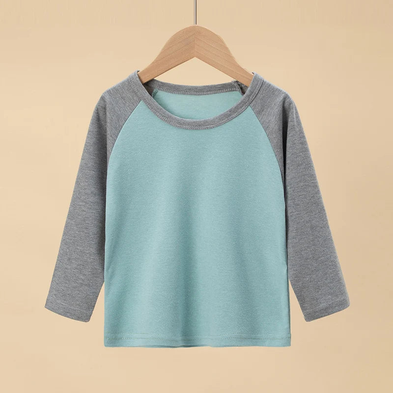 1/4 Pack 2025 nouveau printemps et automne enfants couleur correspondant à manches longues T-shirt pour garçons et filles décontracté Joker T-shirt