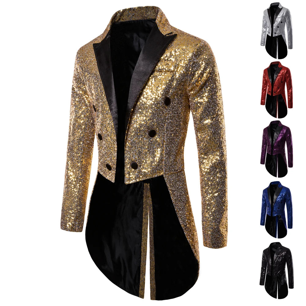Manteau de Costume à paillettes dorées brillantes pour hommes, veste de smoking à Double boutonnage pour marié de mariage, Costume de fête sur scène de bal
