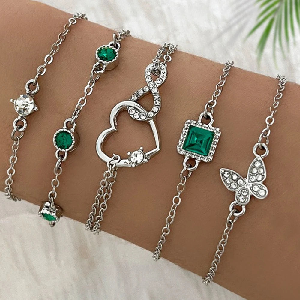 Ensemble de bracelets d'inspiration vintage avec biscuits étincelants de Rotterdam, motifs extron et géométriques, parfaits pour une tenue décontractée ou des avocats, 5 pièces