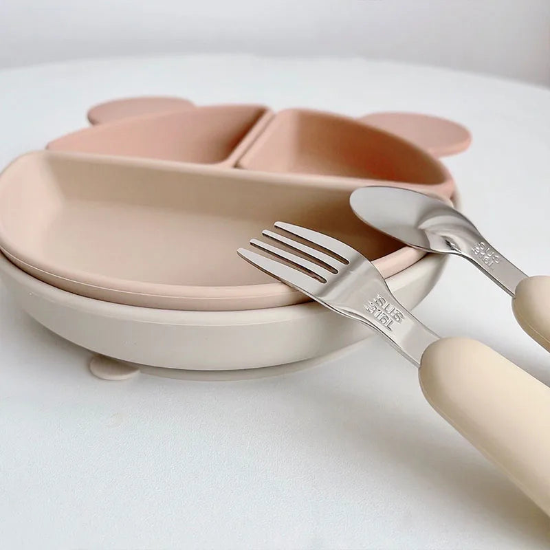 Ensemble de vaisselle de dessin animé pour bébé, ustensiles pour enfants en acier inoxydable, couverts de table pour tout-petits, dessin animé, cuillère d'alimentation pour nourrissons, fourchette