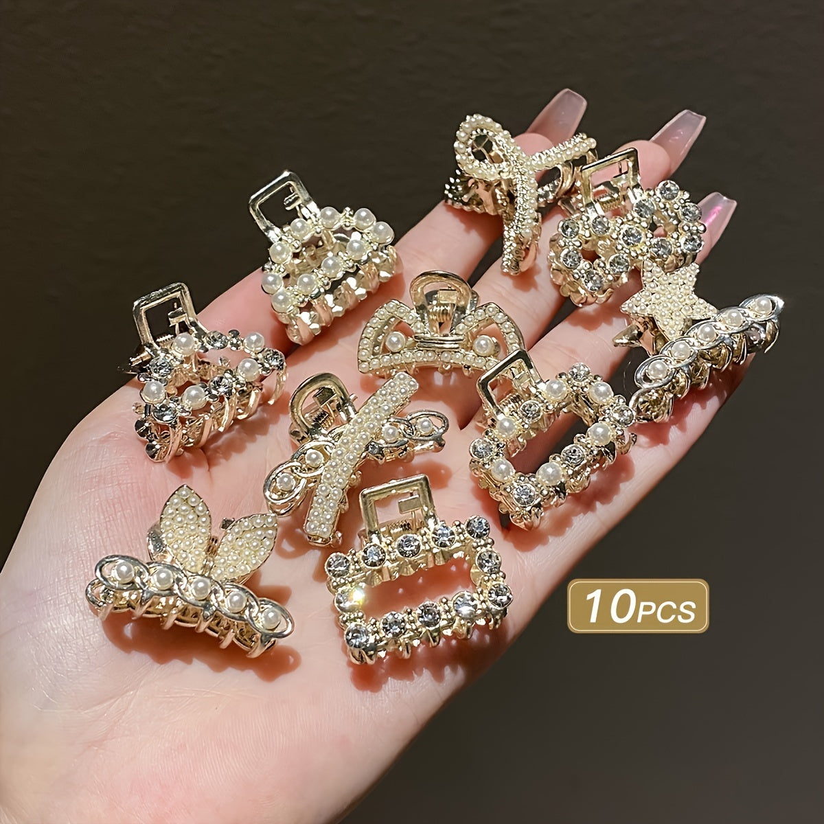 10pcs Hair Gripper Small Alloy Mini Hair Catcher Princess Head Bow Rhinestone Korean Hair Accessories Bang Clip Hair Clip Headwear