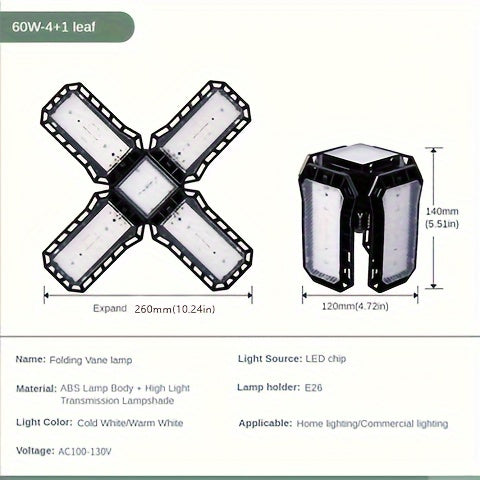 LED Garage Light Bulbs, 10000LM Super Bright Garage Lighting LED Shop Light With Adjustable Panels, E26/E27 Screw Socket Deformable Led Garage Ceiling Light Fixture For Warehouse, Corridor, Stadium