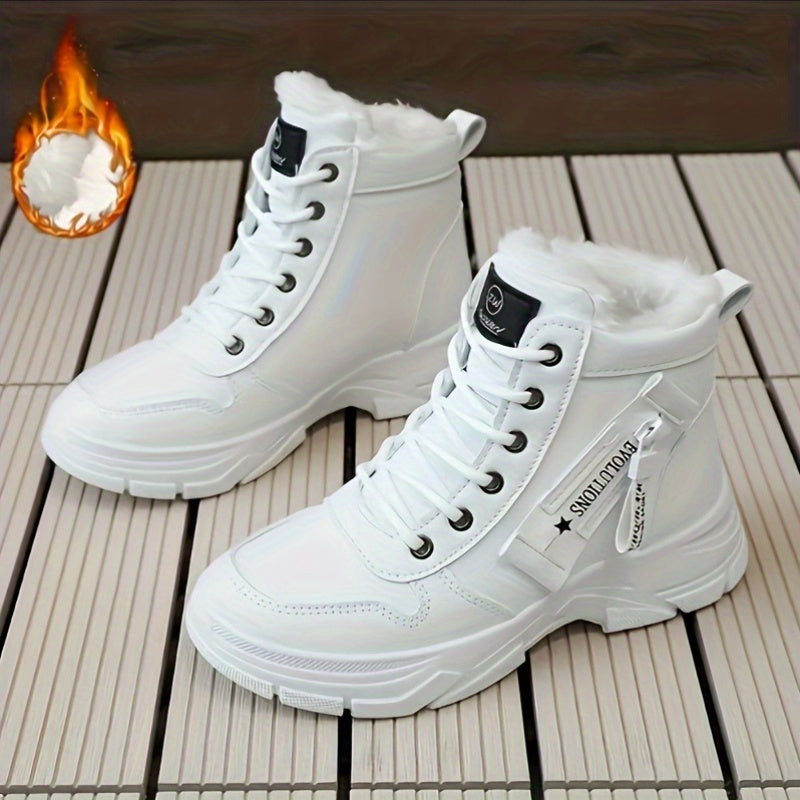 Women'S High-Top Winter Boots with Thick Cushioned PVC Sole, Faux Cover Upper & Plush Lined Interior - Lace-Up Outdoor Sneakers for Casual, Running, and Streetwear, Winter Boots
