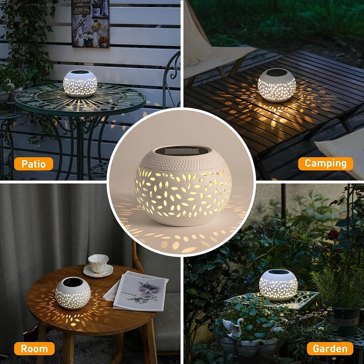 1pc Solar Table Lights Outdoor, White Metal Tabletop Light, Sun lights Garden lights, solar projection lights, Solar Powered Decorative Lighting Lantern, Christmas, Halloween Decorations Lights Outdoor For Desk Bedroom Patio