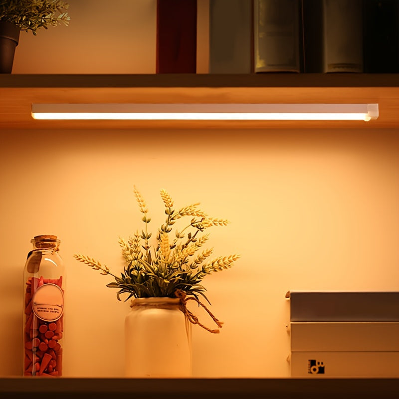 Smart Switch LED Light Human Motion Sensor Long Strip Wireless Magnetic Self-Adhesive Wardrobe Light with Charging Cabinet Light Bar for Countertop Closet Lighting, Rechargeable Kitchen Night Light Battery Powered Lamp for Wa