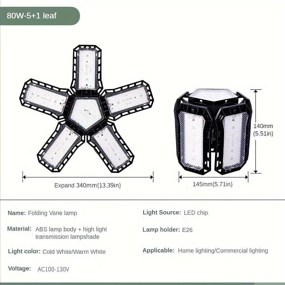 LED Garage Light Bulbs, 10000LM Super Bright Garage Lighting LED Shop Light With Adjustable Panels, E26/E27 Screw Socket Deformable Led Garage Ceiling Light Fixture For Warehouse, Corridor, Stadium