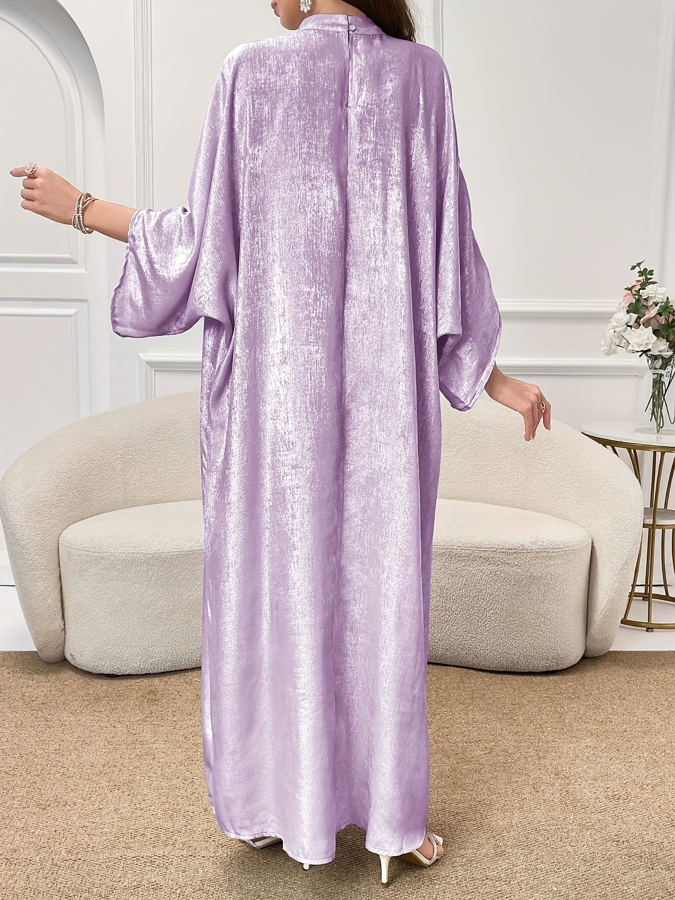 Solid Color Batwing Sleeve Long Dress