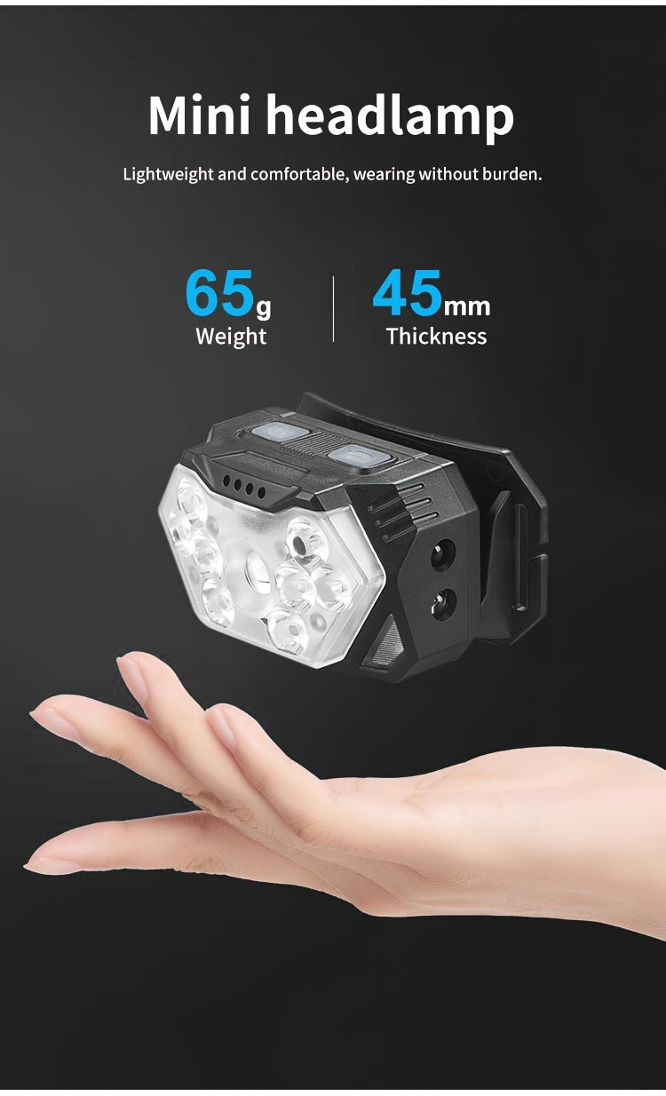 2pcs Super Bright 11000LUMEN Rechargeable Headlamp, Motion Sensor with 6 Lighting Modes for Outdoor Fishing & Camping, 9LED, White Red Light Flashlights