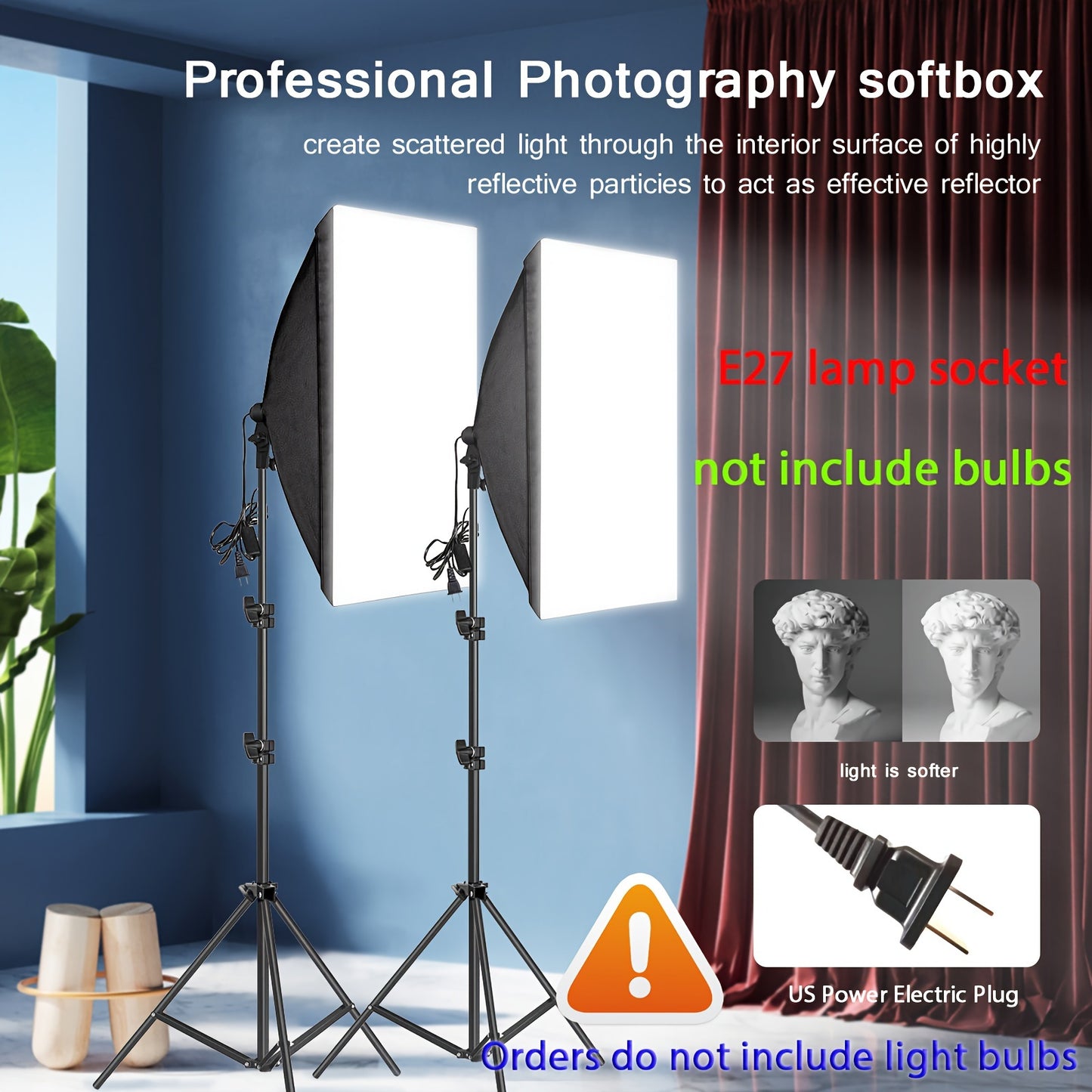 Create Professional-Quality Photos & Live Streams With BTFOOR US Plug Adapters Softbox Lighting Kit & Tripod