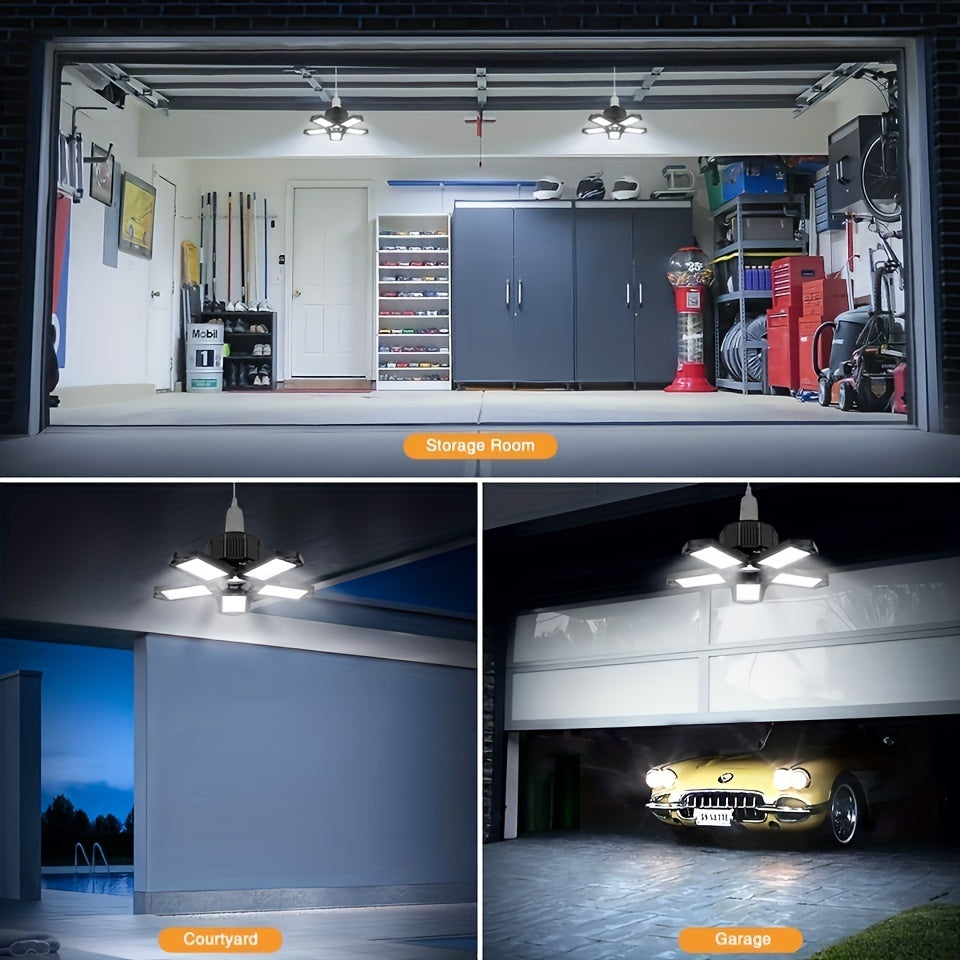 LED Garage Light Bulbs, 10000LM Super Bright Garage Lighting LED Shop Light With Adjustable Panels, E26/E27 Screw Socket Deformable Led Garage Ceiling Light Fixture For Warehouse, Corridor, Stadium