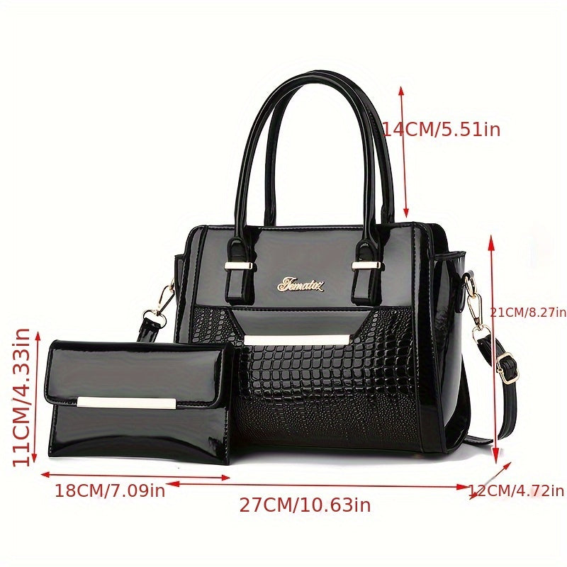 Set Women's Handbags, Elegant Vintage PU Leather Tote With Lizard & Octopus Embossing, Large Capacity Shoulder Bag For Daily & Office Use