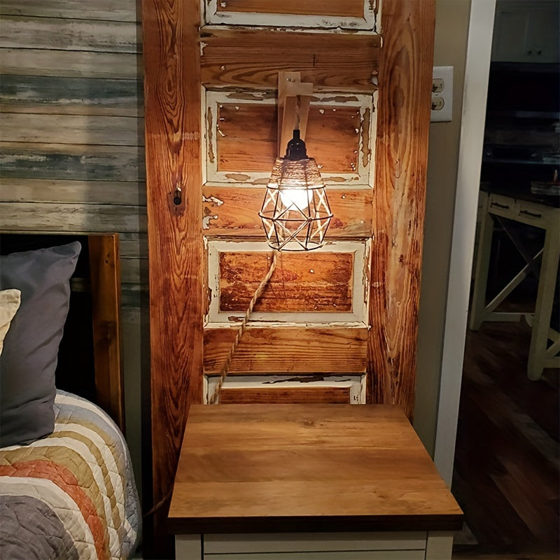 1PC Rustic Farmhouse Wall Lamp with Wood Shelf Bracket - Plug In Wall Sconces with Switch Cord for Living Room, Bedroom - Easy Installation, Space-Saving Design, and Versatile Lighting Solution (Not Include Bulb)