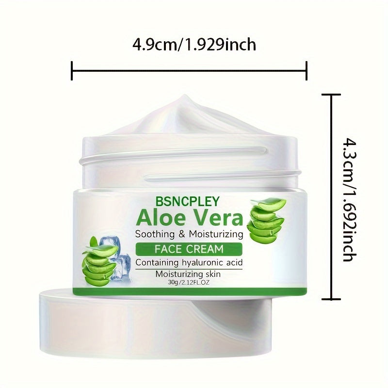 Aloe Vera Soothing Face Cream, 30g/1.06 Fl.Oz, Hydrating Facial Moisturizer With Hyaluronic Acid, Nourishing Skin Care For Dry Skin, Enhanced Skin Texture & Elasticity, Suitable For All Skin Types With Plant Squalane