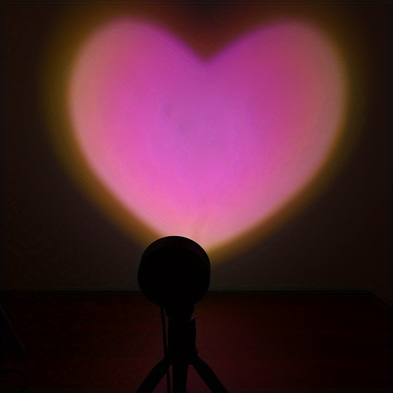 1pc Heart-Shaped Sunset Table Lamp Projector - Ambient Night Light, Photography Prop, Bedroom, Xmas Room Decor - Multi-Functional, Energy-Efficient, Adjustable Brightness, Romantic Mood Lighting