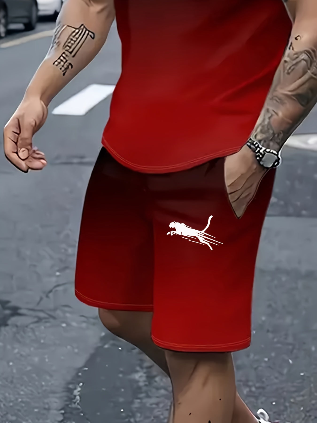 2pcs 2-Piece Gradient Summer Men's Set: Round Neck T-shirt & Elastic Waist Shorts with Pockets