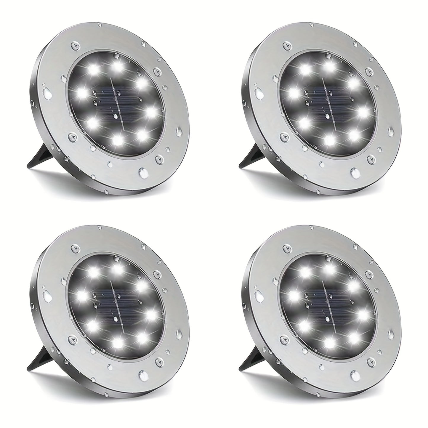 8 Pack LED Ground Spot Solar Lights, Outdoor Waterproof Landscape Lights, Solar Disk Lights, Waterproof Garden In-Ground Pathway Lights Landscape Lawn Lighting, Solar Energy Floor Lamp, 8 LED Solar Ground Lights, For Pathway