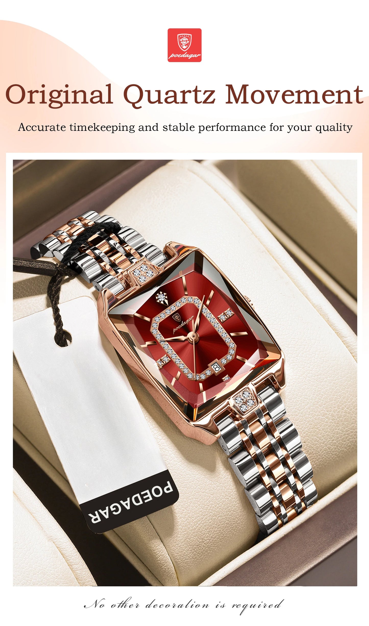 POEDAGAR Minimalist Luxury Women'S Watch - Elegant Stainless Steel Quartz Movement, 30m Waterproof, Date Display, Rectangular Dial for Daily Use & Gift Giving, Casual Chic Style, Quartz Watch, Sophisticated Timepiece
