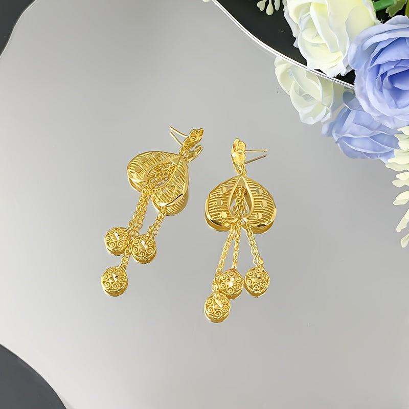 2025 New Bohemian 2pcs Hollow Flower Tassel Earrings and Necklace Elegant Ladies Jewelry Set, Perfect for Dubai Bridal Wedding Anniversary Gift, Valentine's Day, Christmas Eid, Daily Present for Wife, Family, Girlfriend