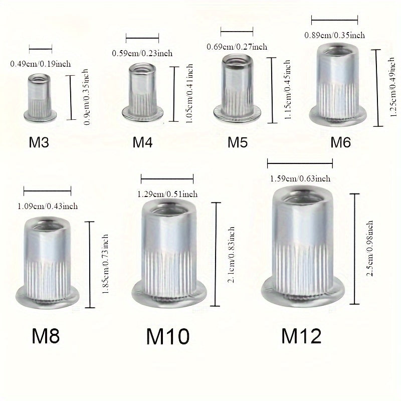 160pcs Rivet Nuts Kit M3/4/5/6/8/10- Durable Knurled Body, High-Strength Aluminum Flat Head, Embedded Rivet Nut, Threaded Insert Nut - Perfect For Automobile Restoration, Furniture Assembly, And Home Decoration